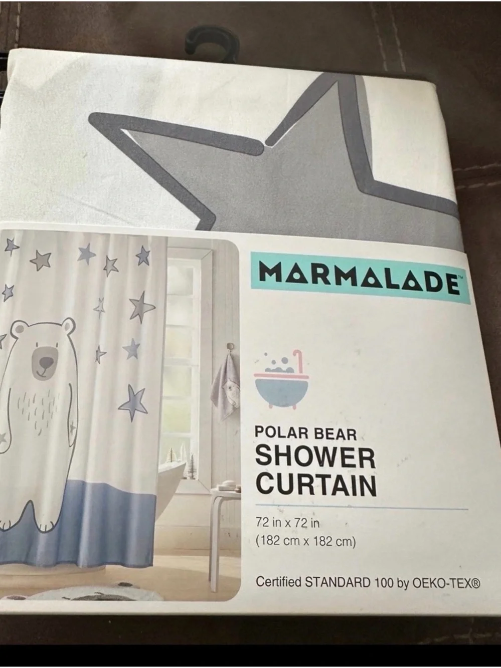 Marmalade Polar Bear Shower Curtain - White & Gray with Blue Trim